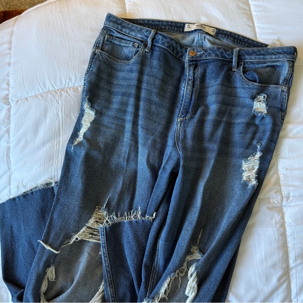 Hollister Blue Distressed Straight Leg Jeans